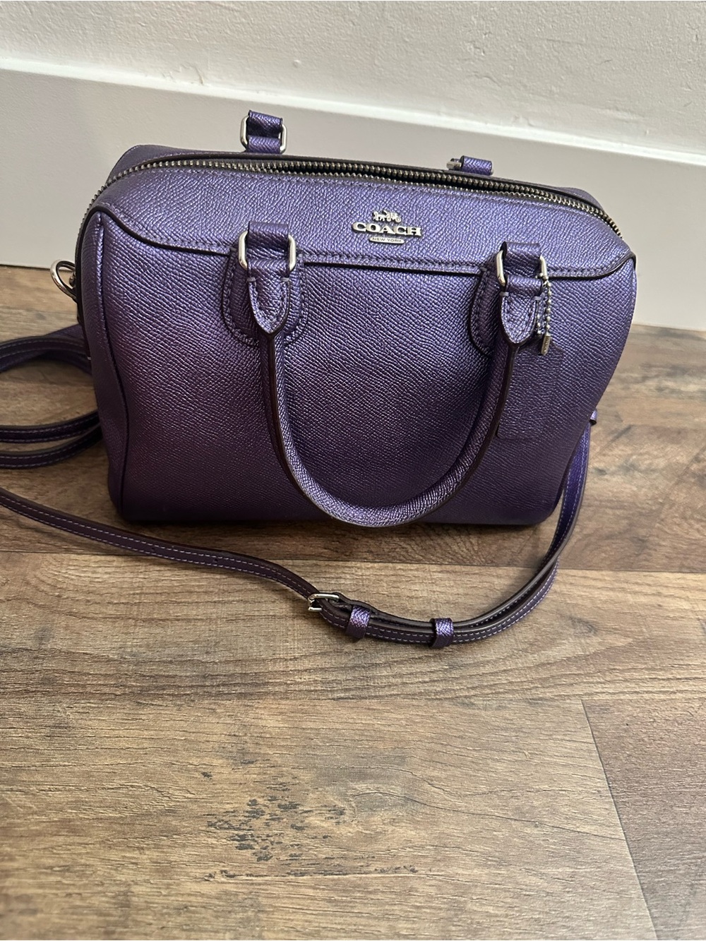 Coach Mini Bennett Satchel Metallic Purple Crossgrain Leather Crossbody F39706 - Picture 2 of 9